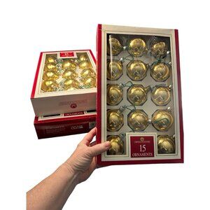 Set of 15 Gold Blown Glass Christmas on Mainstreet Ornaments  2 1/4” Quality